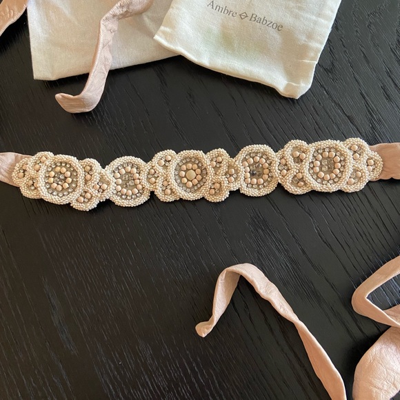 Anthropologie BHLDN Rhinestone and Pearl Leather Tie Belt - Picture 3 of 6